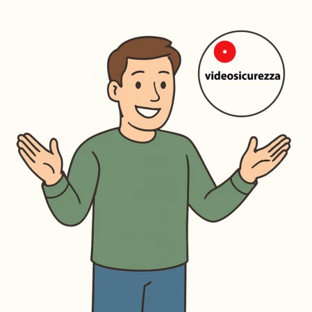 Cliente soddisfatto dopo la consulenza con videosicurezza.ch Cliente sorridente con il logo di videosicurezza.ch dopo aver ricevuto assistenza per la scelta del sistema di videosorveglianza.